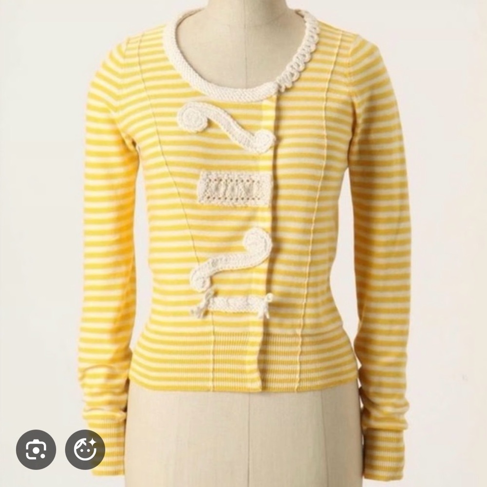 Anthripologie Sparrow Yellow and White Striped Cardigan